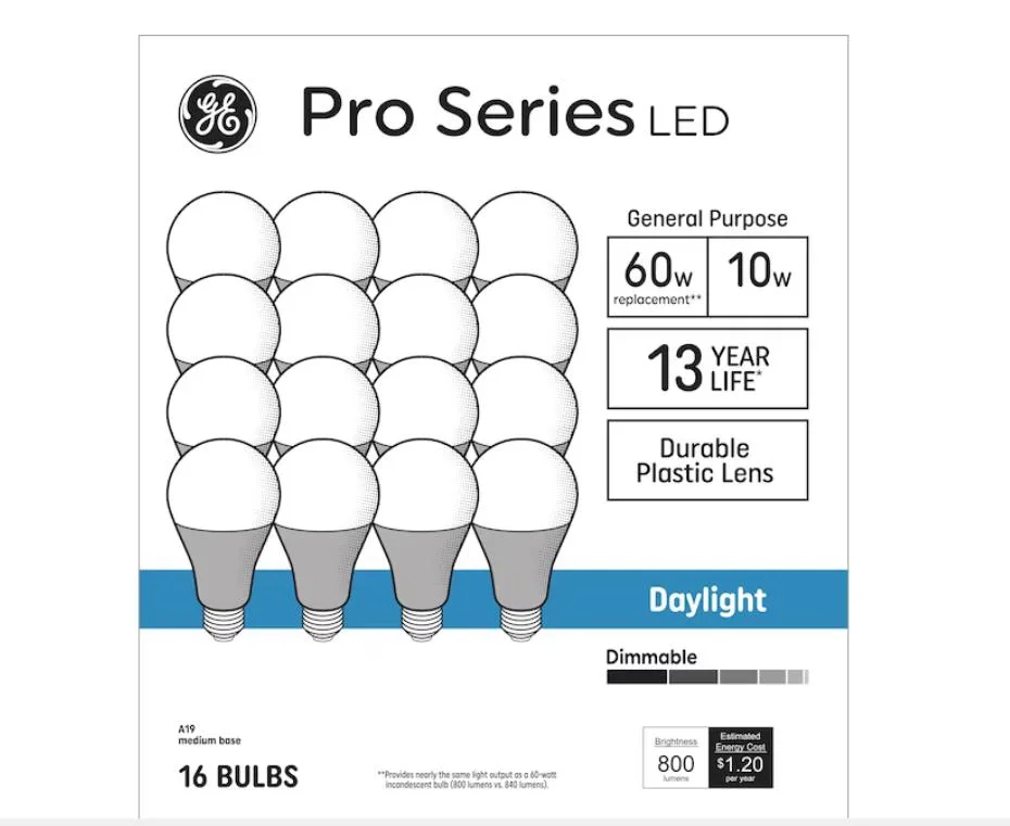 GE GE 93130711 60W EQ A19 Daylight 5000K Dimmable LED Standard Bulb 16-Pack — product photo