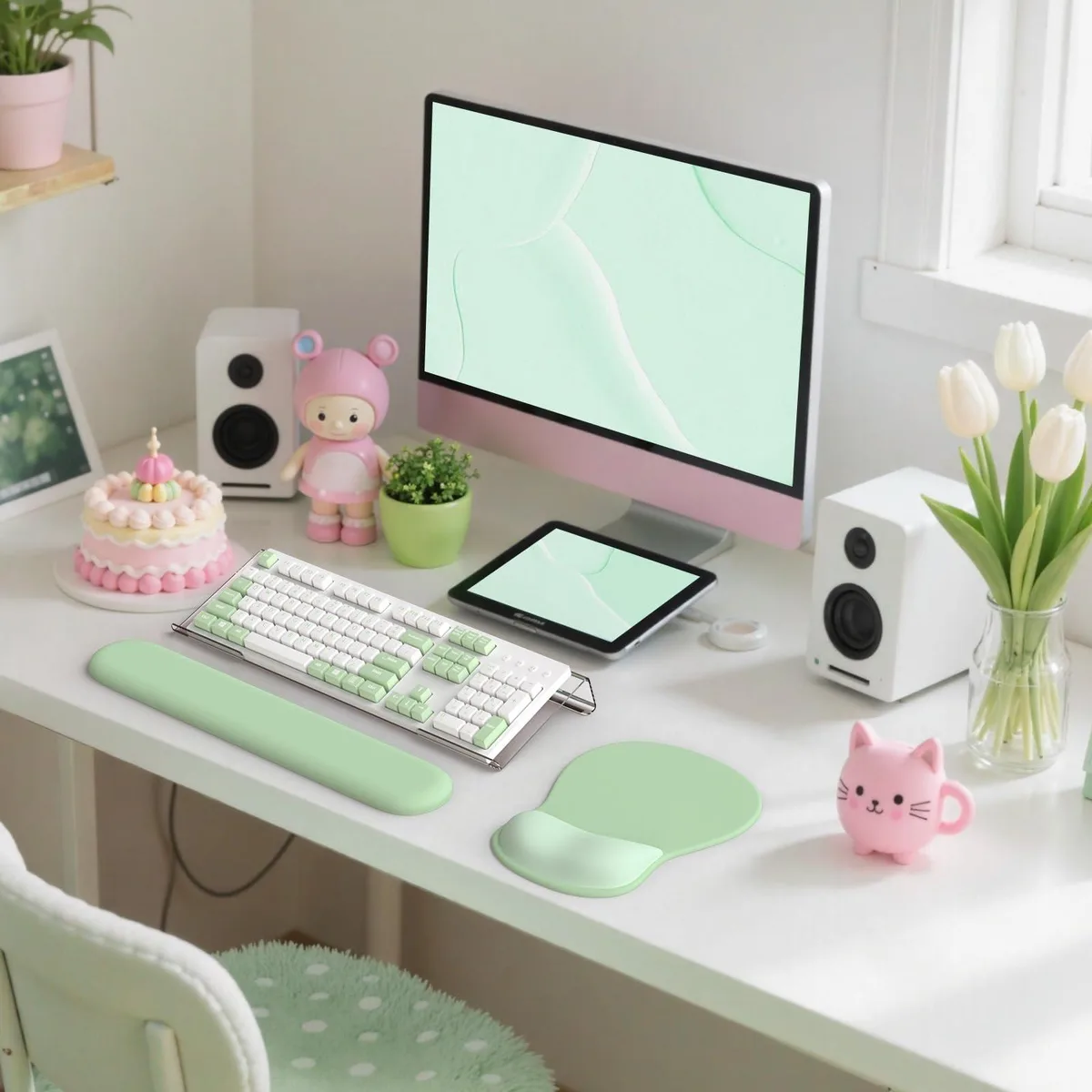 iCasso 01111 Wrist Rest & Mouse Pad Set Green 35.4 x 15.7 in — product photo
