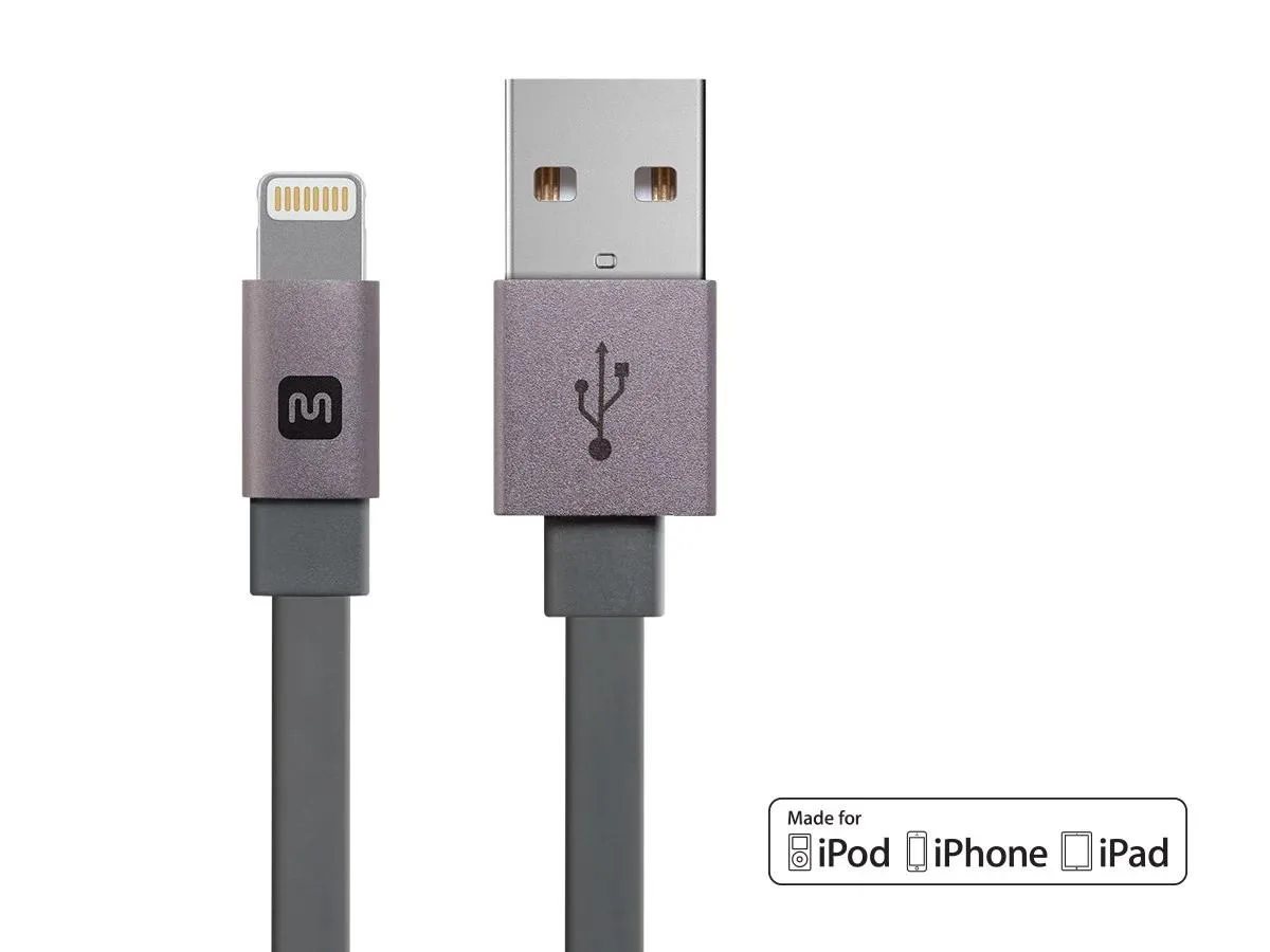 Monoprice Inc. Monoprice Cabernet Series MFi Flat Lightning Cable 3ft Gray 112955 — product photo