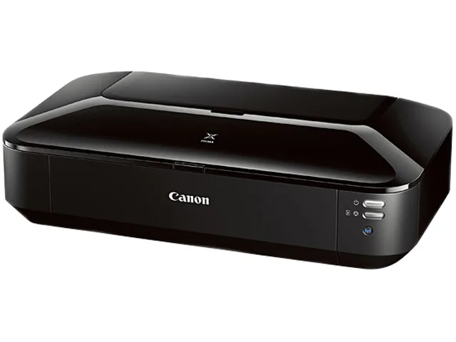Rectangular white inkjet printer with front paper tray and top output slot