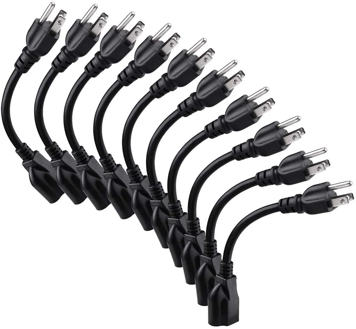  Miady FCA6ABe84 Power Extension Cord 10 Pack 8 Inch 16AWG 13A 125V ETL Black — product photo