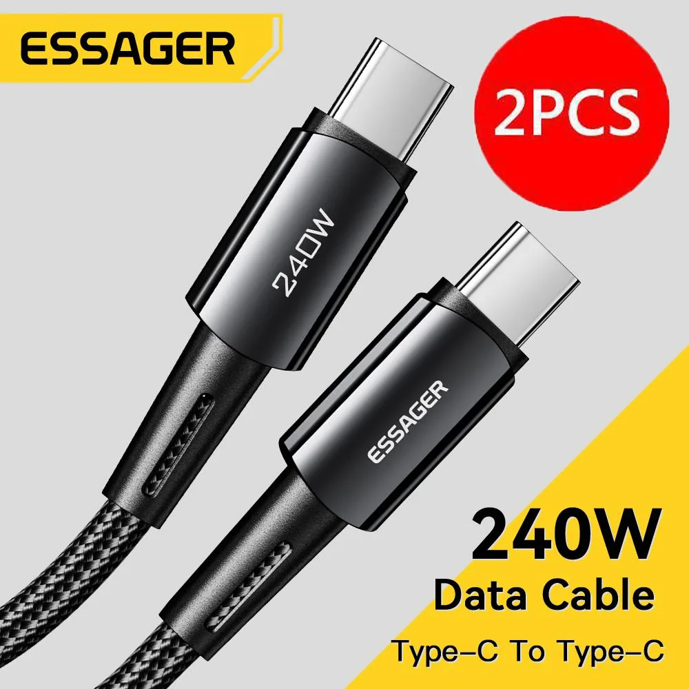 ESTONE ESTONE Essager CG240W USB-C to USB-C Cable 240W 6.6ft 2-Pack Black — product photo