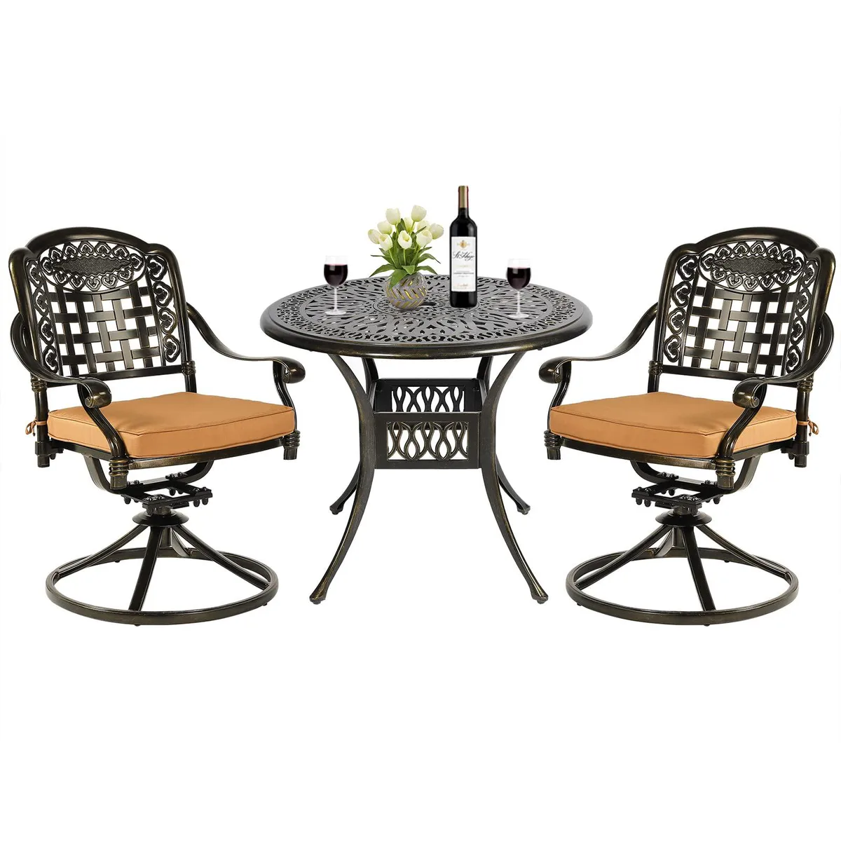 MEETWARM MEETWARM 3-Piece Patio Dining Set 35.4" Table Swivel Rocker Chairs — product photo