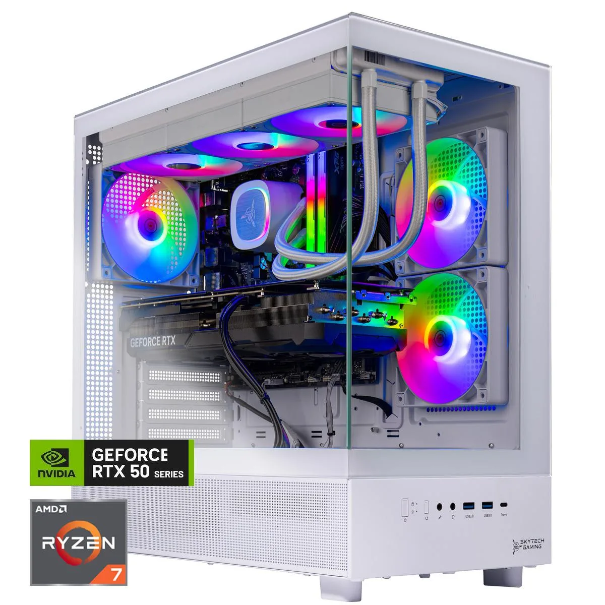 Skytech Skytech Azure 3 gaming PC Ryzen 7 9800X3D RTX 5070 32GB DDR5 2TB NVMe White — product photo
