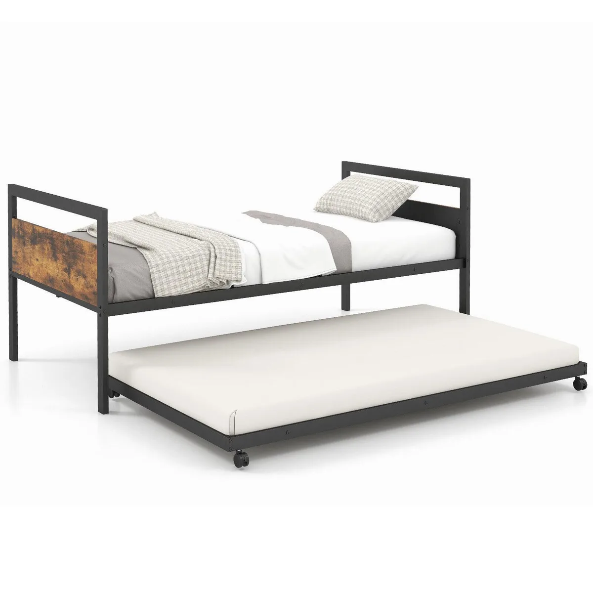 SlickBlue SlickBlue Twin Metal Daybed with Trundle Lockable Wheels Rustic Brown — product photo