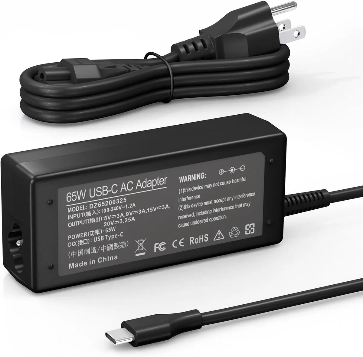 Kenuco Kenuco 65W 45W USB-C AC Adapter HP Chromebook X360 11 13 14 Spectre X360 ThinkPad — product photo