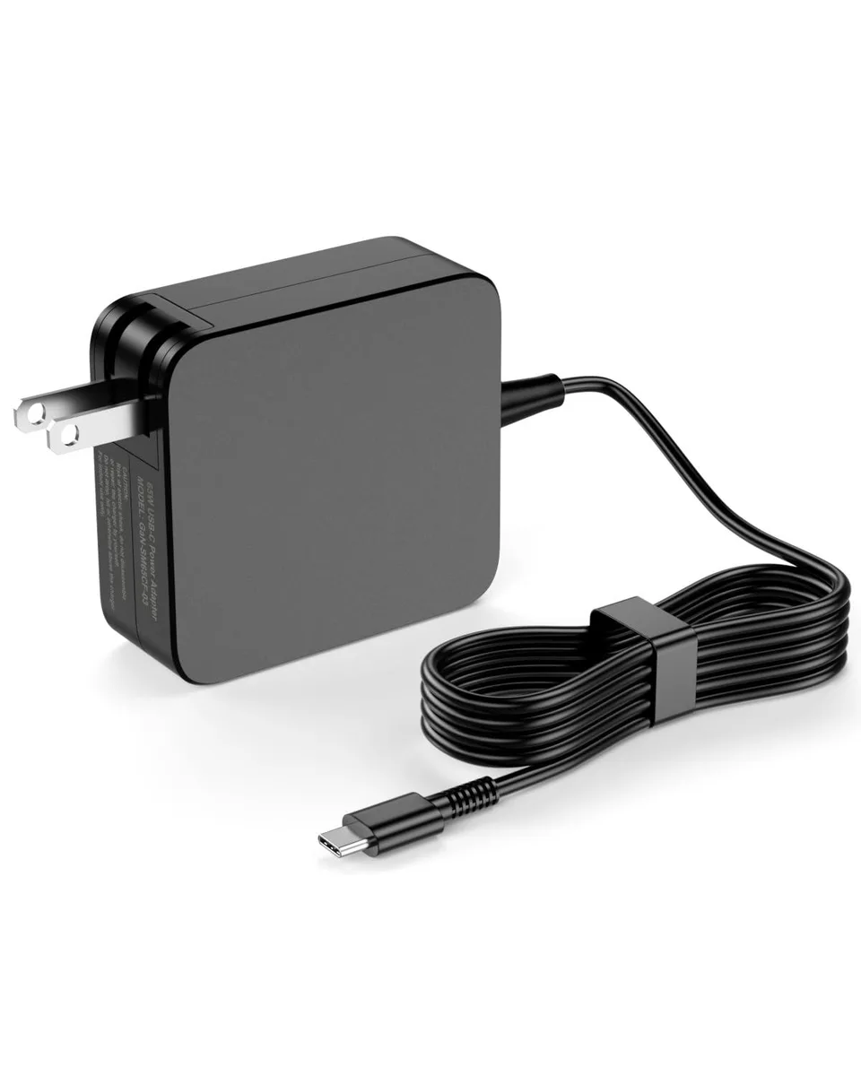Compact black USB-C power brick with detachable AC cord