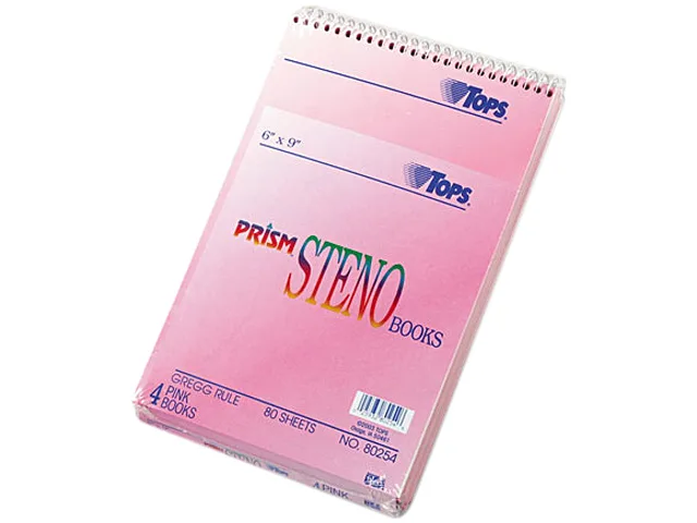 TOPS TOPS 80254 Spiral Steno Notebook, Gregg Rule, Pink, 4×80-Sheet Pads — product photo