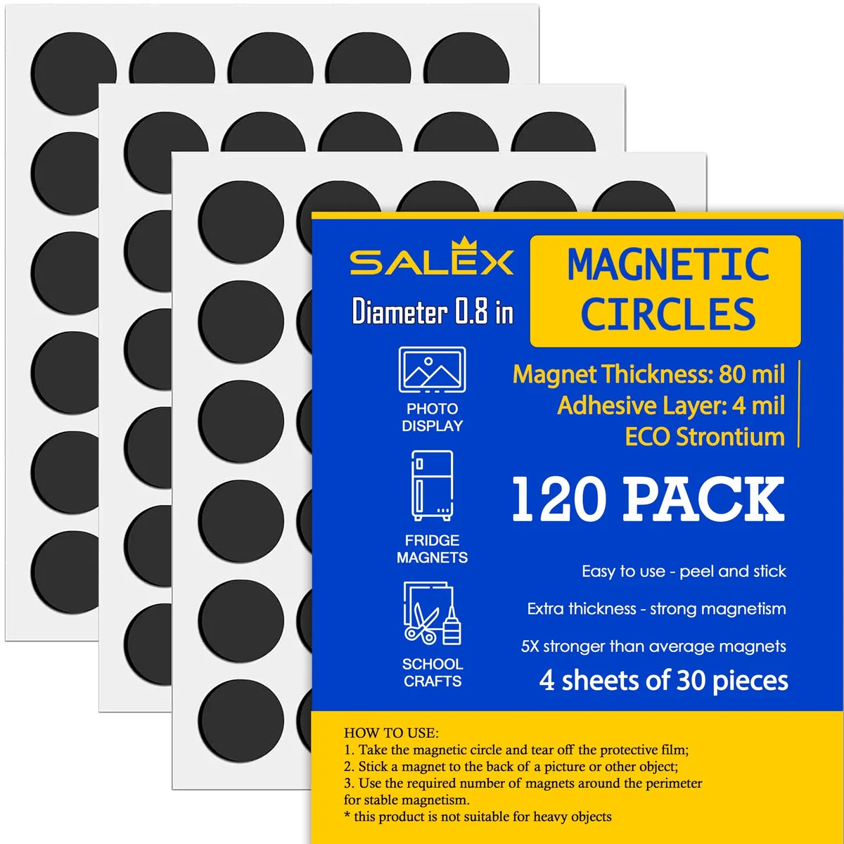 Pack of 120 small round adhesive magnets, .8 inch diameter, multi-colour finish
