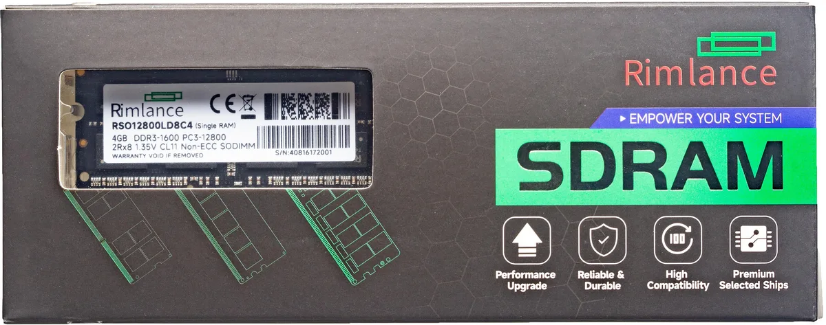 RIMLANCE RIMLANCE RSO12800LD8C4 4GB DDR3 1600MHz 1.35V SODIMM 2RX8 — product photo