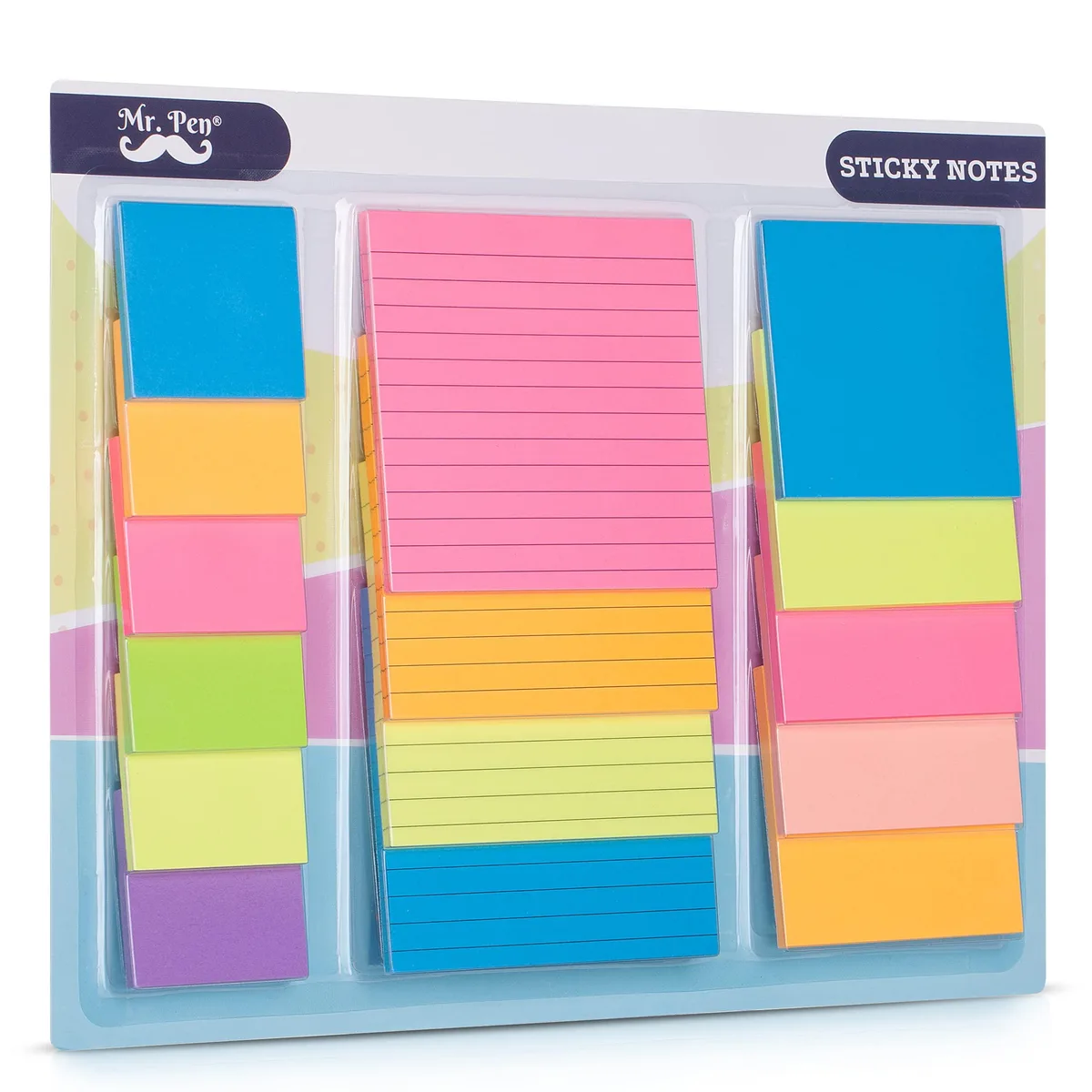 Mr. Pen SN24 sticky notes 15 pack assorted sizes bright colours square pads