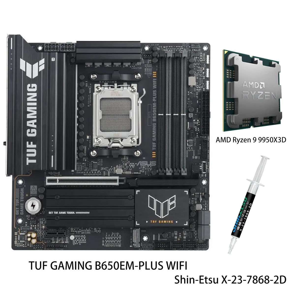 ASUS ASUS TUF GAMING B650EM-PLUS WIFI + Ryzen 9 9950X3D AMD motherboard CPU combo — product photo