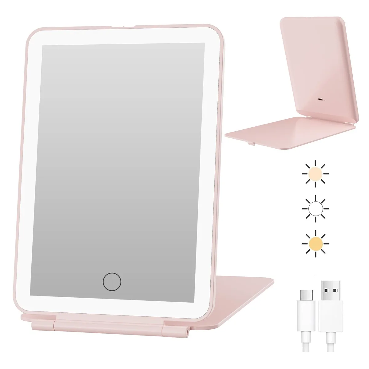  FUNTOUCH Rechargeable Travel Makeup Mirror 72 LED Pink — product photo