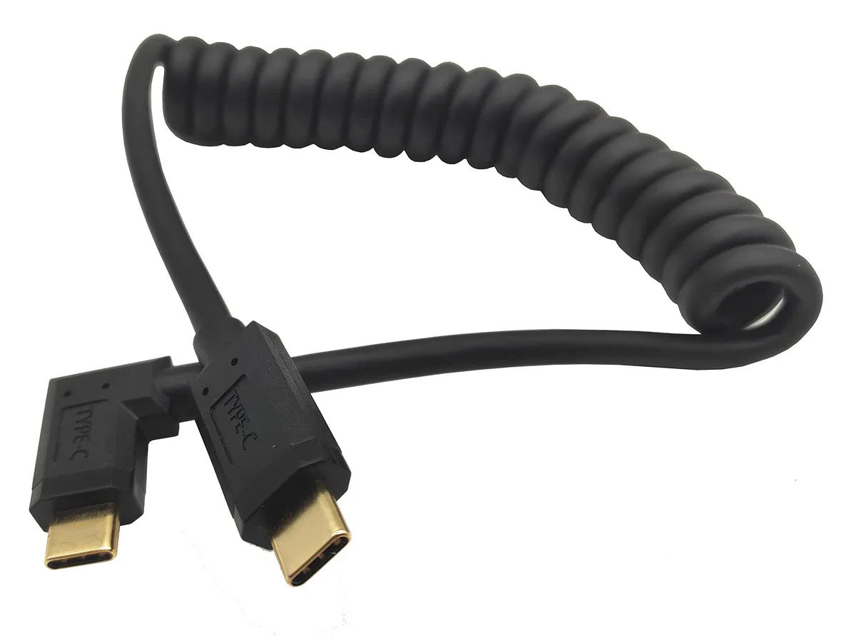 BUCIER BUCIER USB-C Coiled Spring Cable 90° 10Gbps 3.1 M/M Left &amp; Right 4ft — product photo