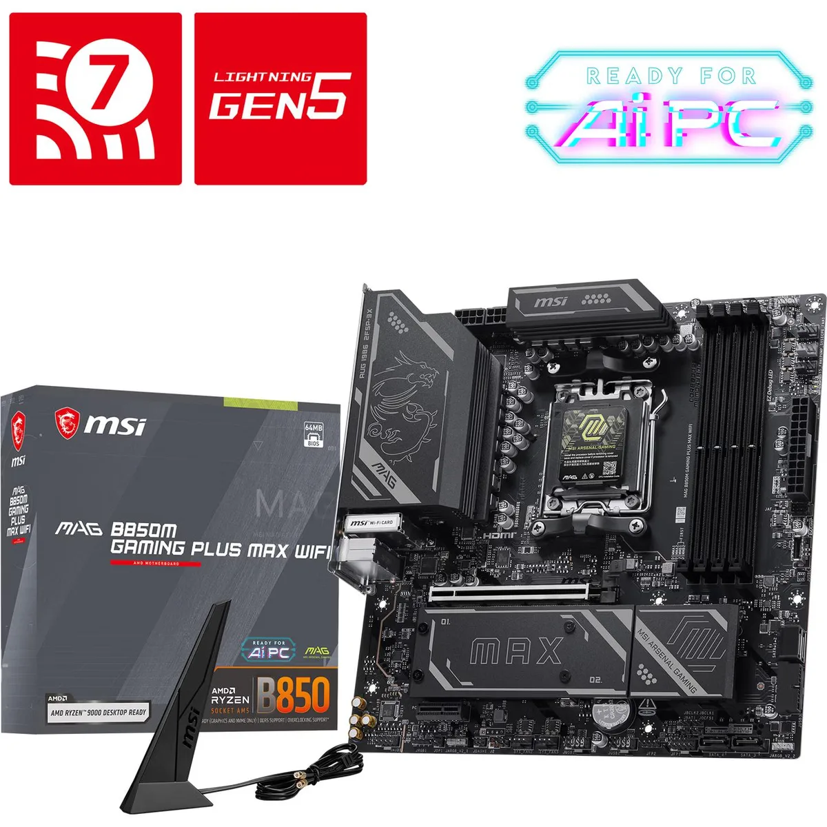 MSI MSI MAG B850M GAMING PLUS MAX WIFI AMD motherboard — product photo