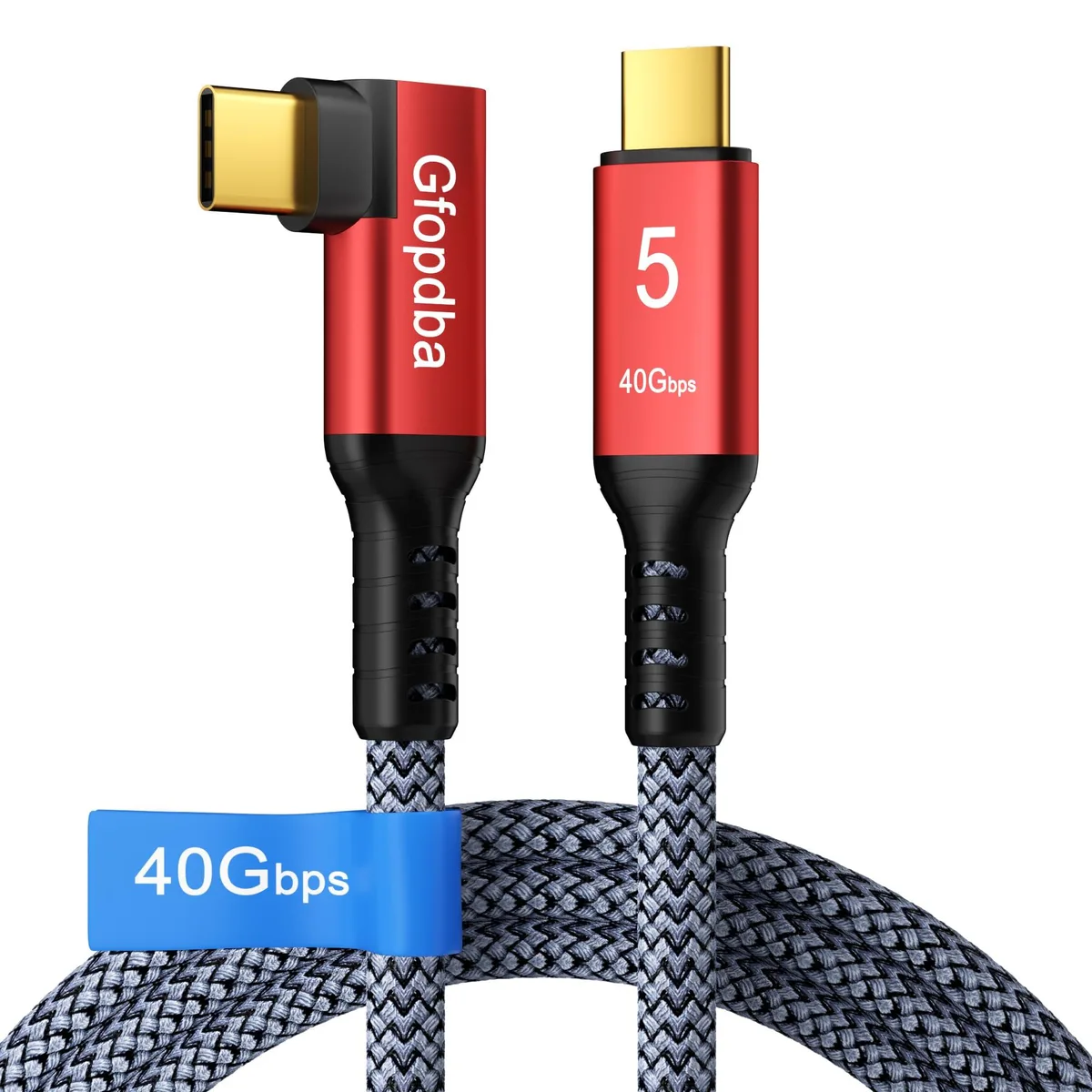  Gfopdba USB4 2.0 Right-Angle Thunderbolt 5 Cable 10 ft 40Gbps 240W — product photo
