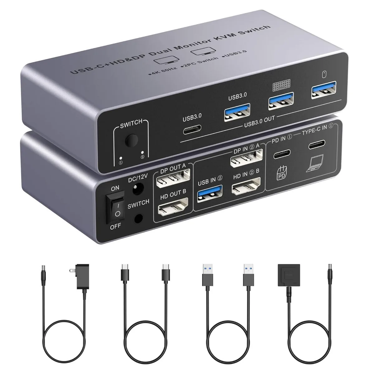 WRIARICH WRIARICH HDMI + DP Dual Monitor KVM Switch 4K@60Hz 80W PD — product photo