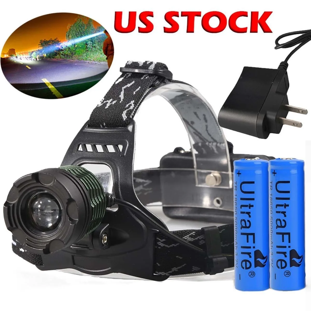 Corn Electronics Corn Electronics T6 LED Headlamp 10000 Lumens 18650 Battery Set Black — product photo