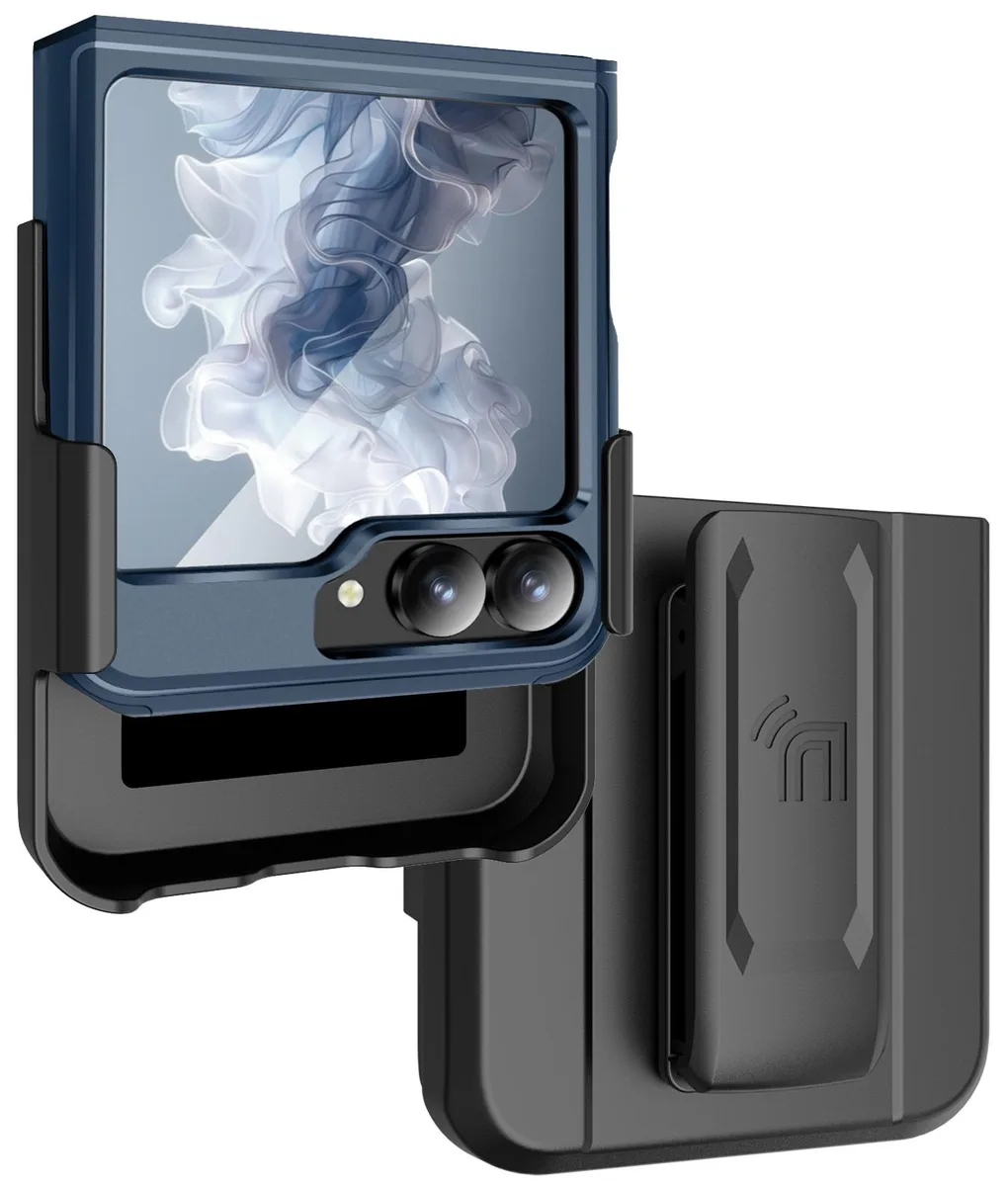 Nakedcellphone Nakedcellphone Rugged Hybrid Case &amp; Belt Clip Holster for Galaxy Z Flip 6/7 FE Navy — product photo