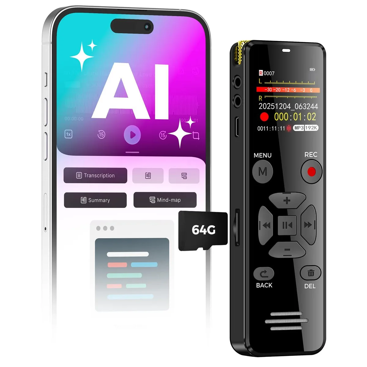 YIVIDA L359 AI Voice Recorder 64GB Black — product photo