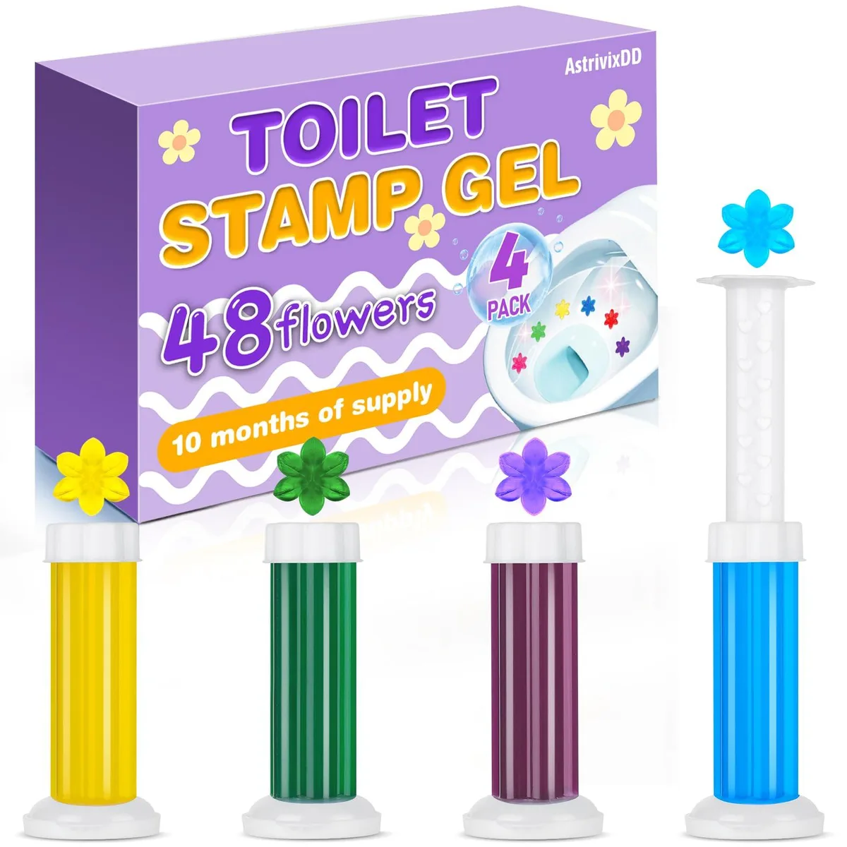 Four toilet gel tubes with push rod, flower-shaped stamps, 224 grams