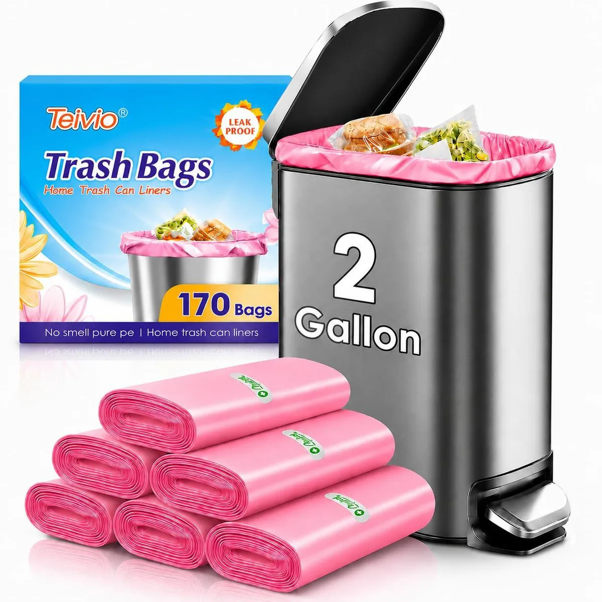  Teivio 170-2 Pink Garbage Bags 120 Count 2 Gallon — product photo