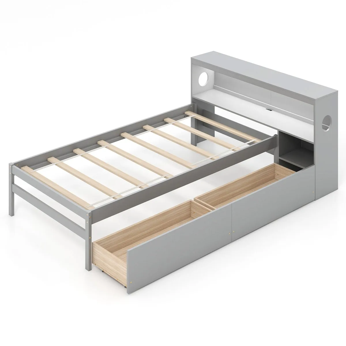 SlickBlue SlickBlue Twin Bed Frame with LED Light and Bookcase Headboard, Gray — product photo