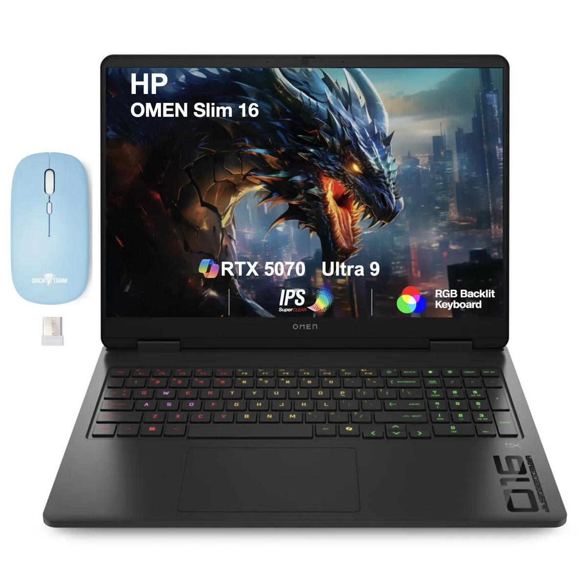 HP HP OMEN Slim 16 AI gaming laptop Dockztorm Wireless Mouse Ultra 9-285H RTX 5070 32GB 1TB — product photo