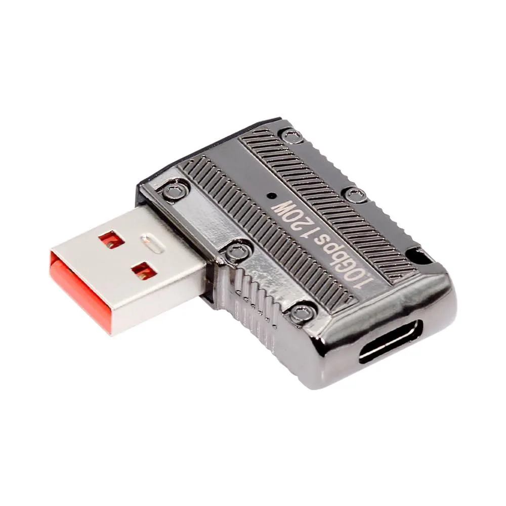 Fervit Fervit USB-C 3.1 Female to USB-A 3.0 Male 90° Left Angled 10Gbps 120W Power Adapter Mecha Cyberpunk Style — product photo