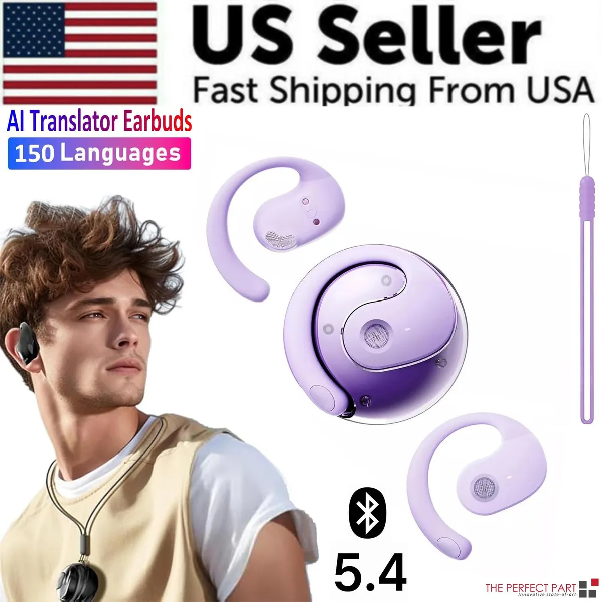 The Perfect Part The Perfect Part Translator Earbuds 150 Languages Bluetooth 5.4 Purple — product photo