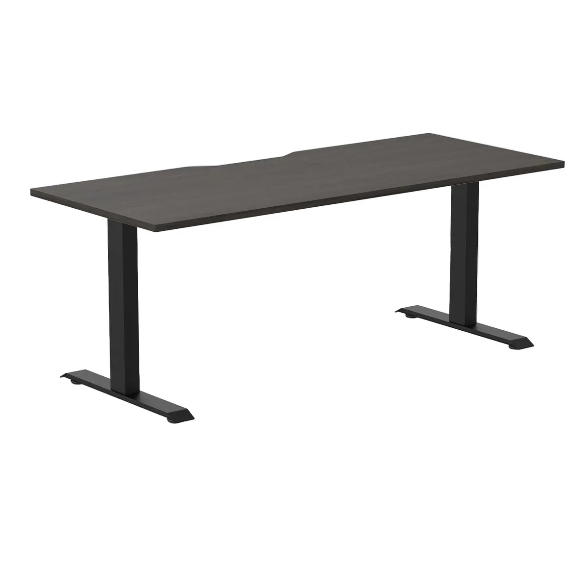 Desky Desky Zero Scalloped Laminate Office Desk Burnished Wood Matte Black 70.9 x 29.5 in — product photo
