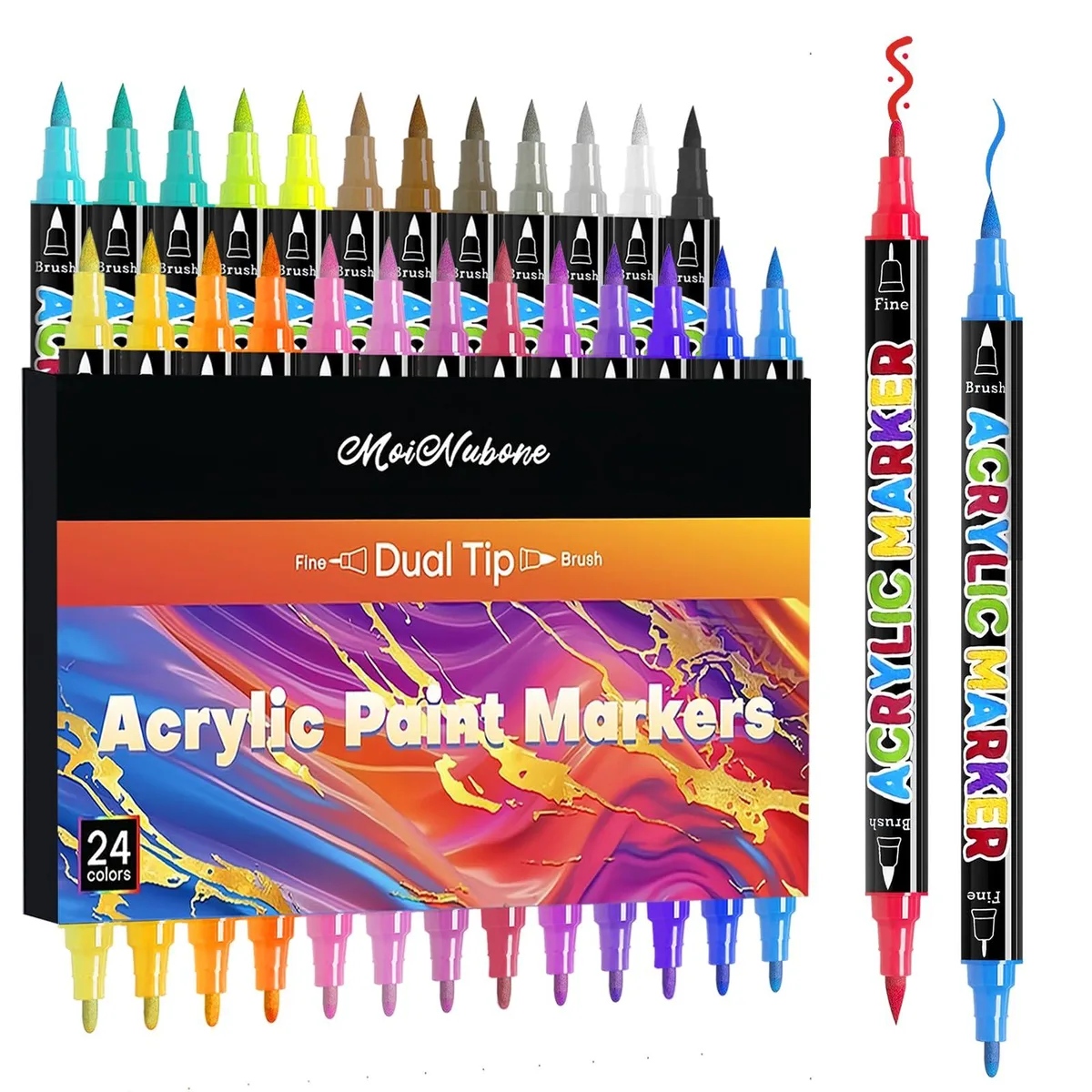  MoiNubone 24 Colors Dual Tip Acrylic Paint Markers — product photo