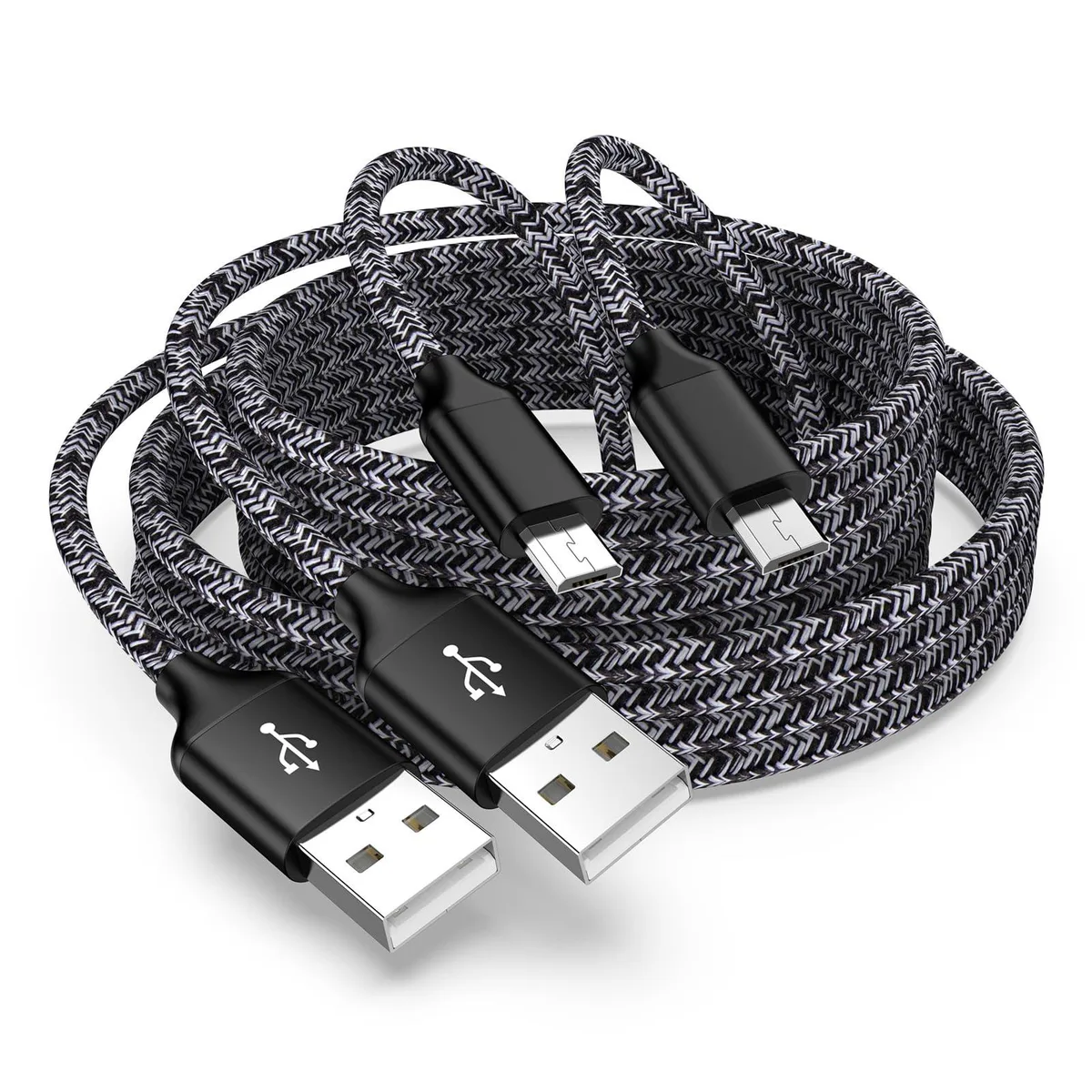 GE USB to Micro USB Cable 2-Pack 10 ft Fast Charging 2.4A 480Mbps Black — product photo