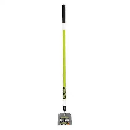 Stiff carbon-steel scraper, 59 in fiberglass handle with soft grip and retroreflective tape