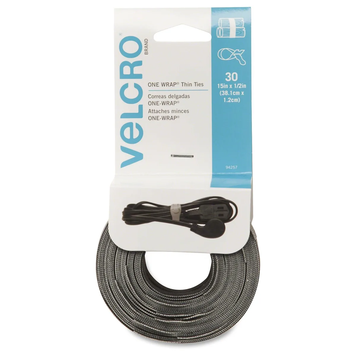 Velcro Velcro 94257 Reusable Cable Ties 15in 30pk Black/Gray — صورة المنتج