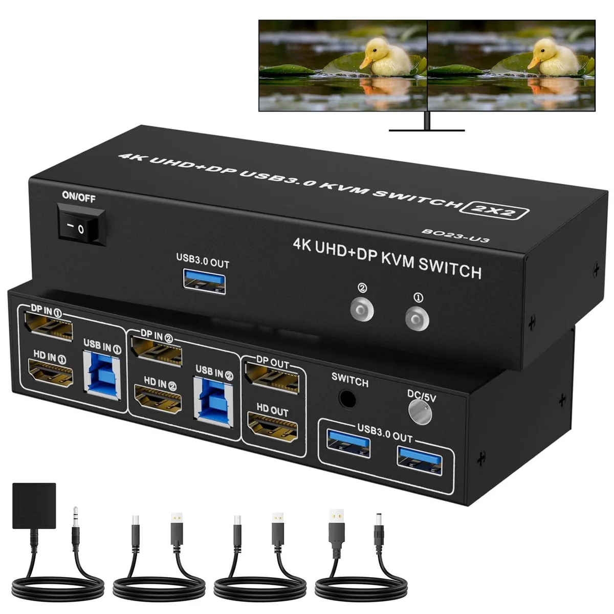 KW-Commerce KW-Commerce KVM Switch Dual Monitor 2 PC 4K 60Hz HDMI DP USB 3.0 — product photo