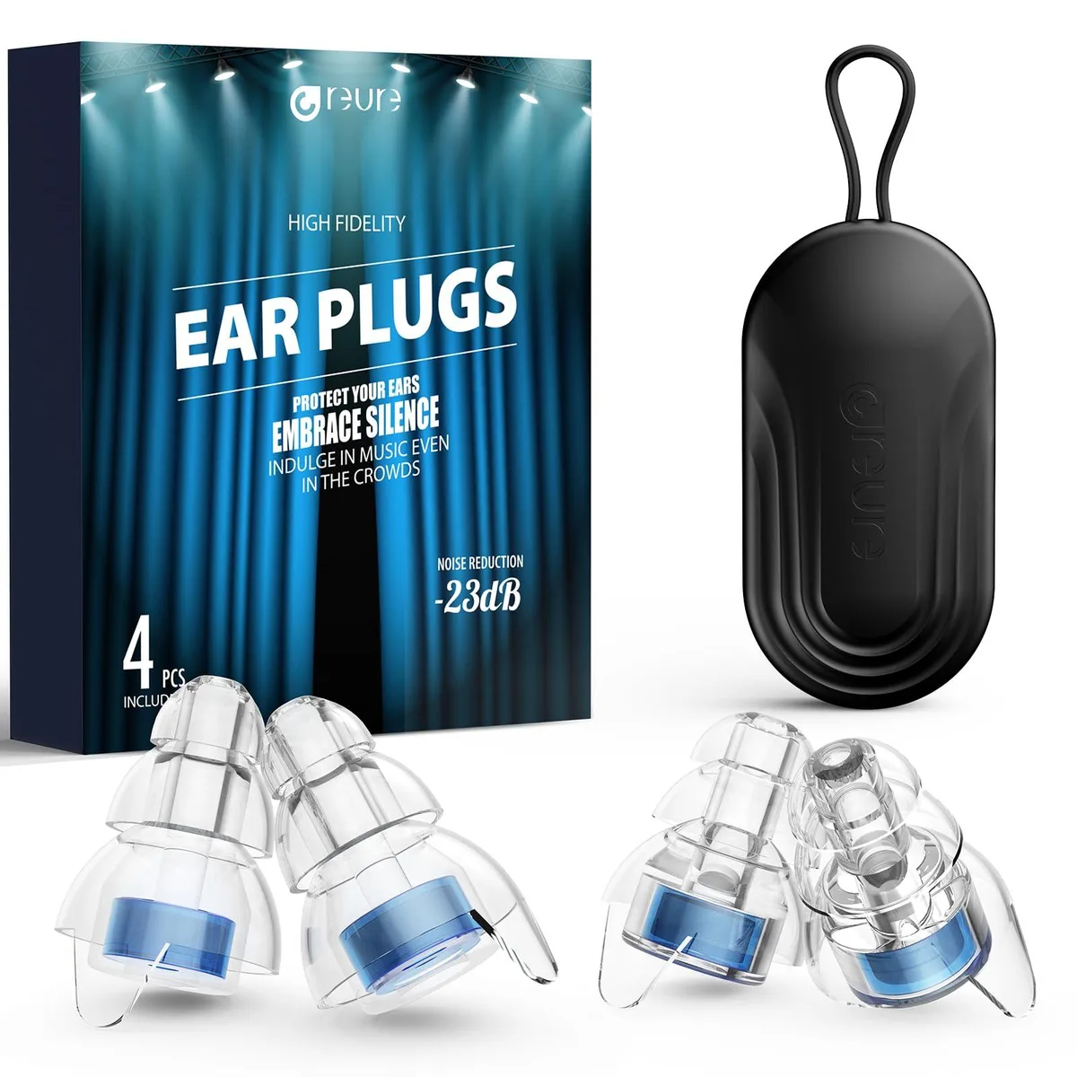 Treque JZES01-BU Concert Ear Plugs Blue 23 dB 2 pairs — product photo