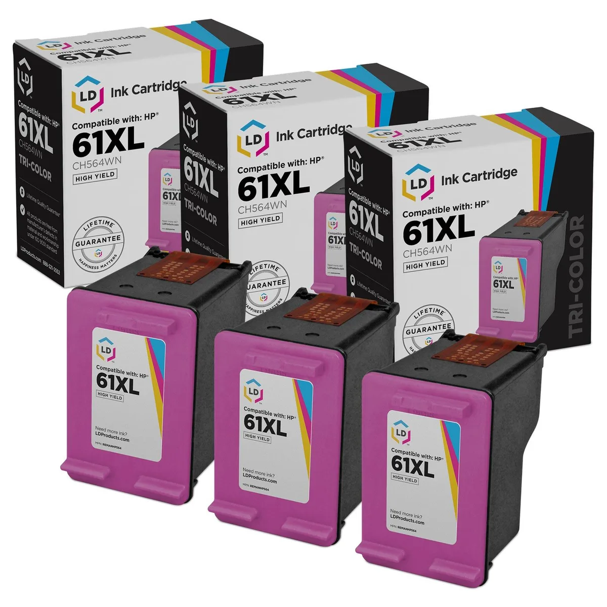 LD Products LD Products HP 61XL CH564WN High Yield Tri-Color Ink Cartridge 330 Pages — product photo