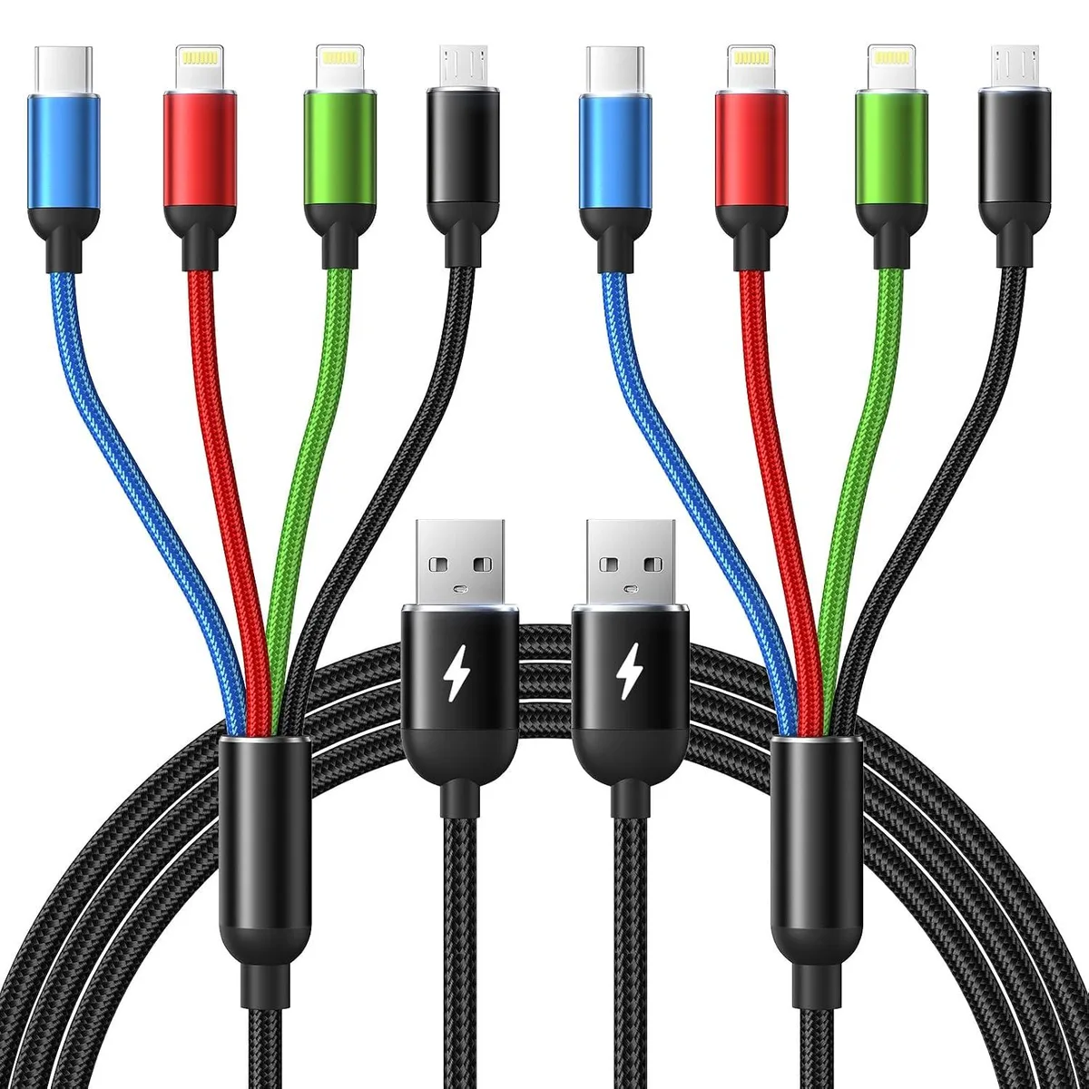 Miimall Miimall 4-in-1 Multi Charging Cable 2-Pack 6ft Nylon Braided — product photo