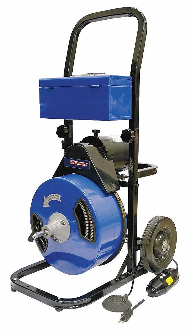 Westward 22XP38 drain cleaning machine on frame with 75 ft cable and motor housing