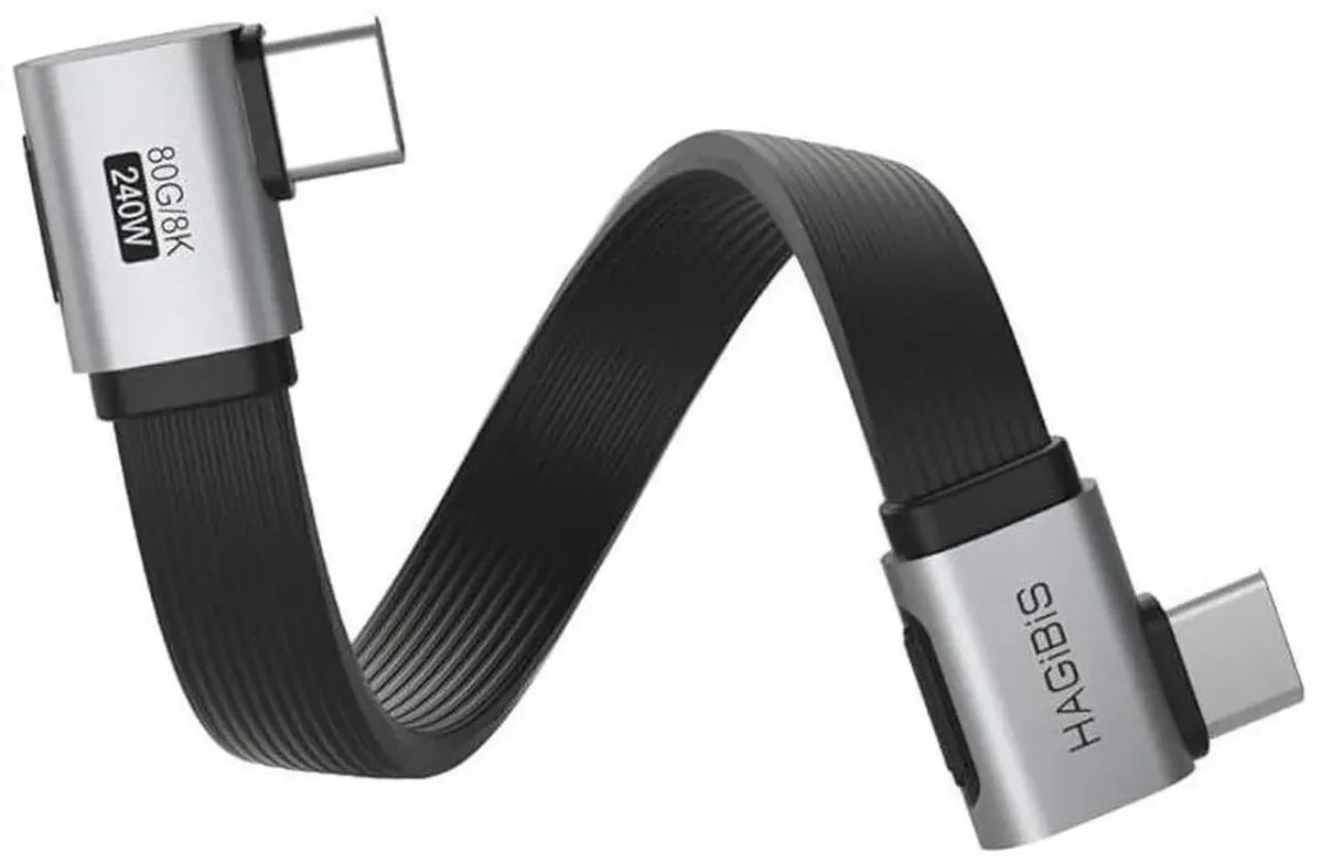 Short white USB-C cable with right-angle plug