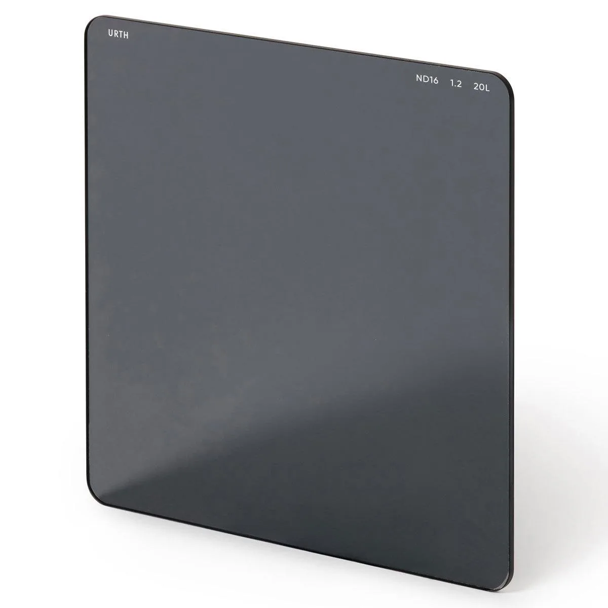 Square glass filter with thin metal frame, neutral grey tint