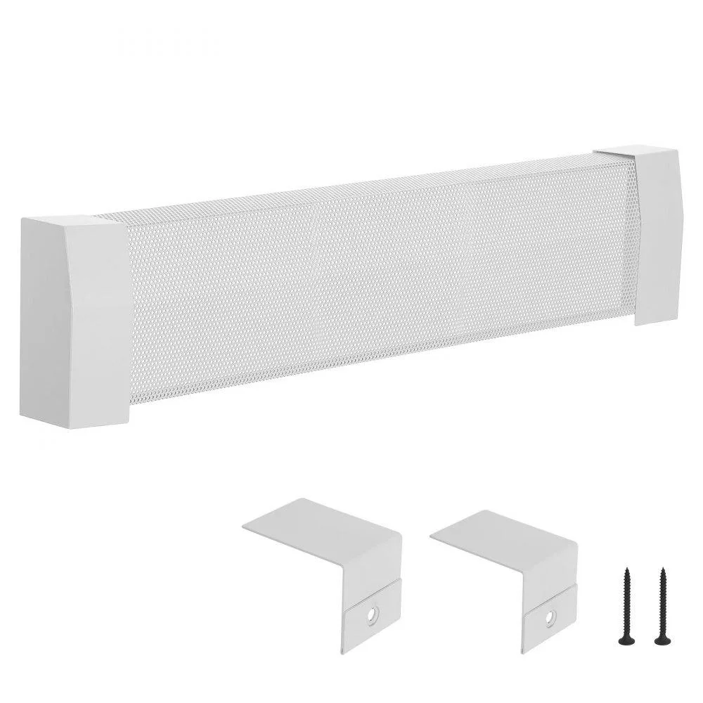 White steel baseboard heater cover, 3 ft long, fully open hole design with support brackets