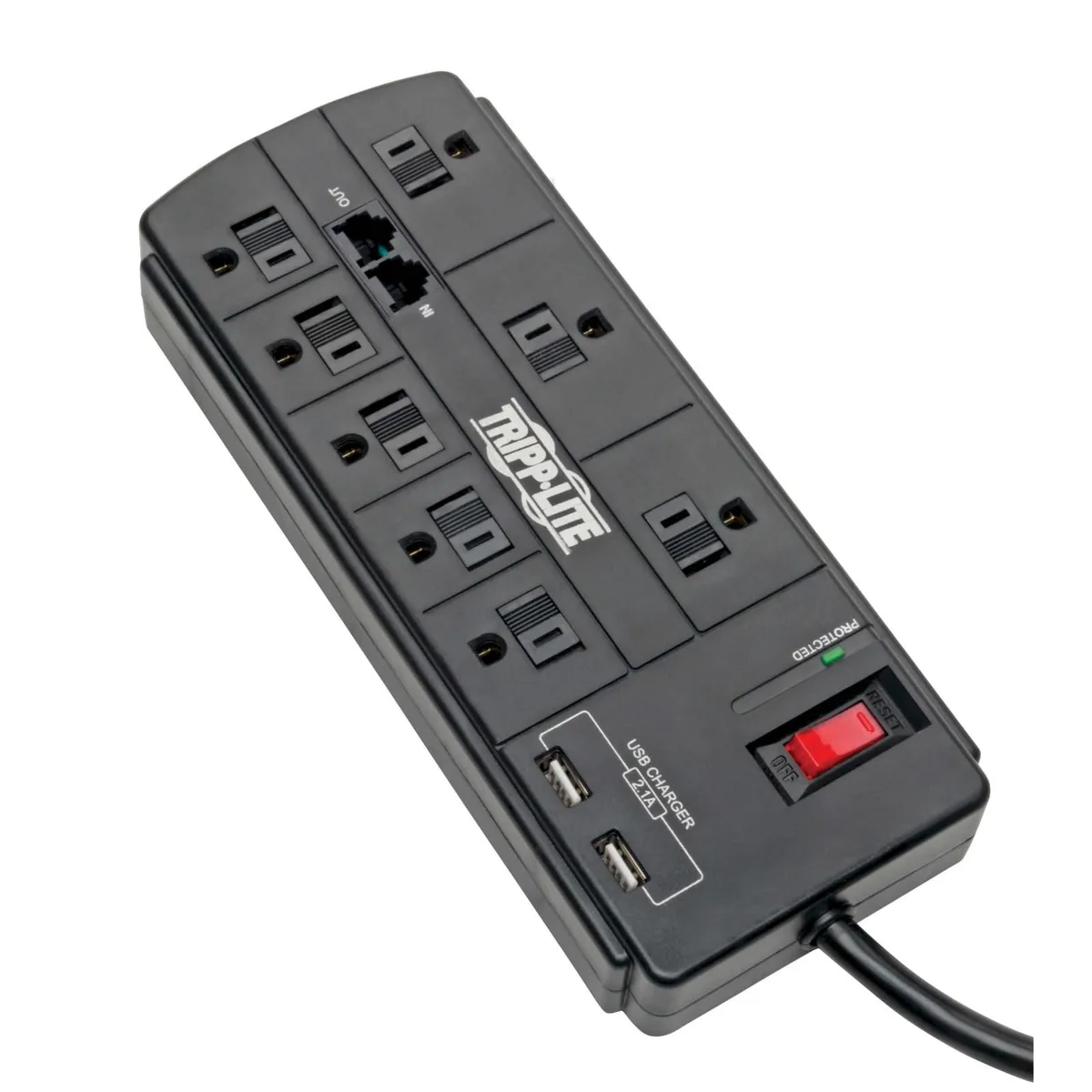 Tripp Lite Tripp Lite TLP88TUSBB 8-outlet 1200-joule surge protector with 2 USB ports 8.0 ft cord — product photo