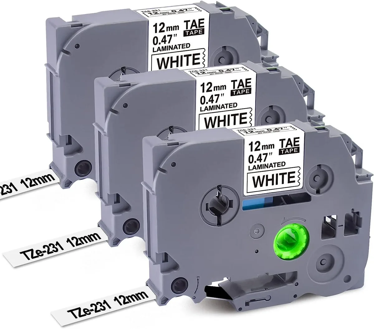 NShi NShi 3D Printers Accessory TZe-231 12mm 8m Black on White 3-Pack — product photo