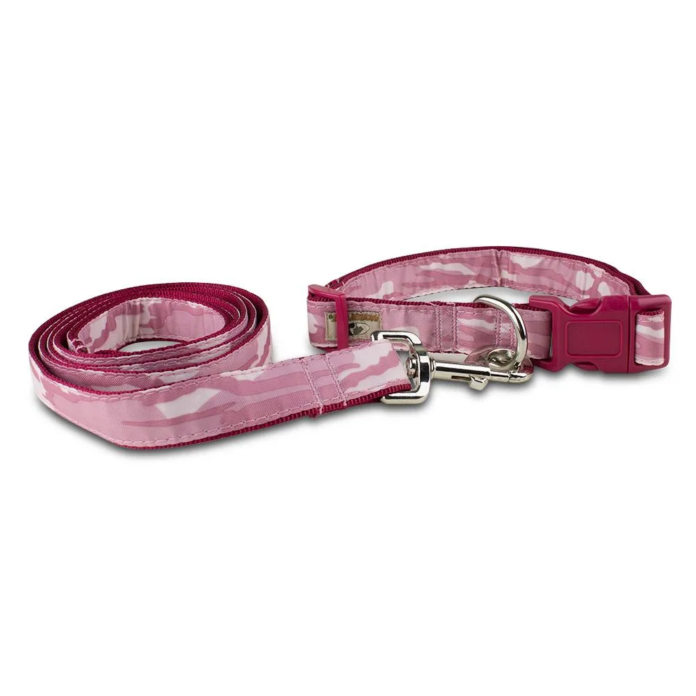 Pink X-Large dog collar and 72-inch leash set with side-release buckles and TPU-coated polyester webbing