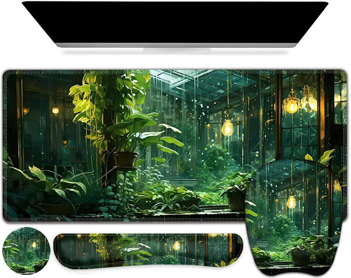 NXZGO NX-Gapad-P27 Mouse Pad 35.4 x 16 in Green Plants Romantic Rain — product photo