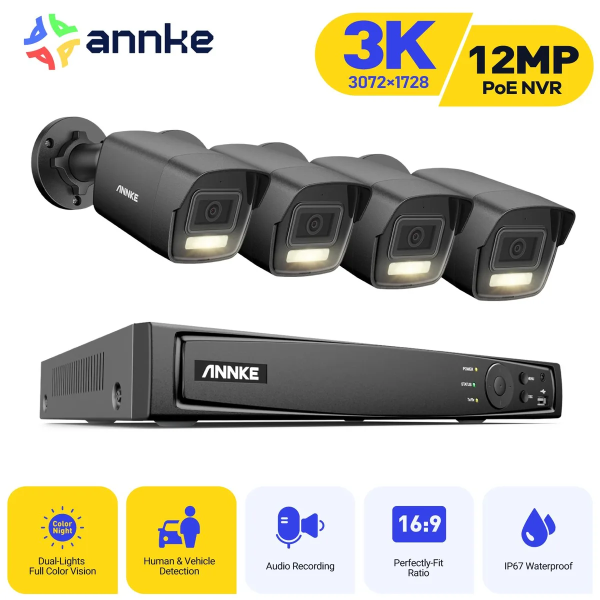 Annke Annke H.265+ 8CH PoE Surveillance Security System with 4 x 3K Bullet Cameras, 0TB — product photo