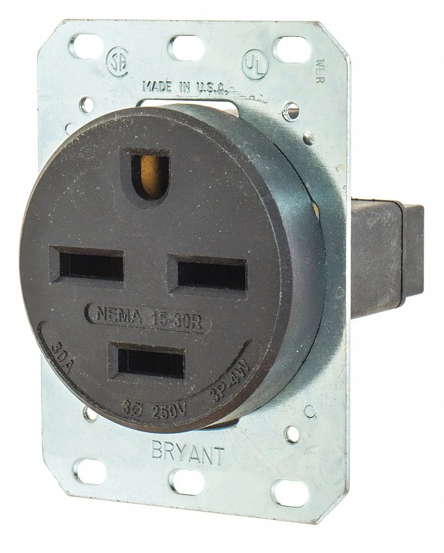 Black thermoplastic single receptacle 15-30R 30A 250VAC