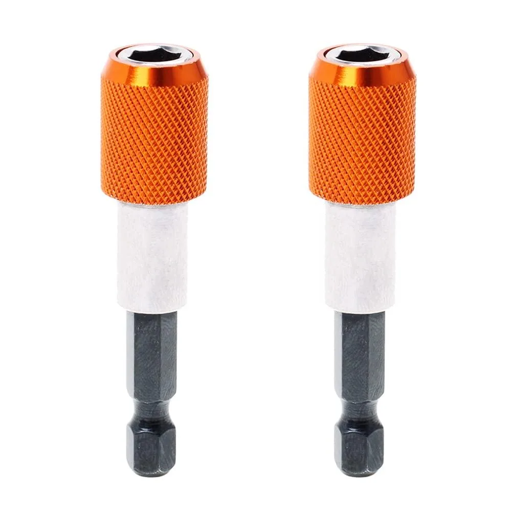 Two orange magnetic bit holders, 2.35 in long, hex shank, 12 pack